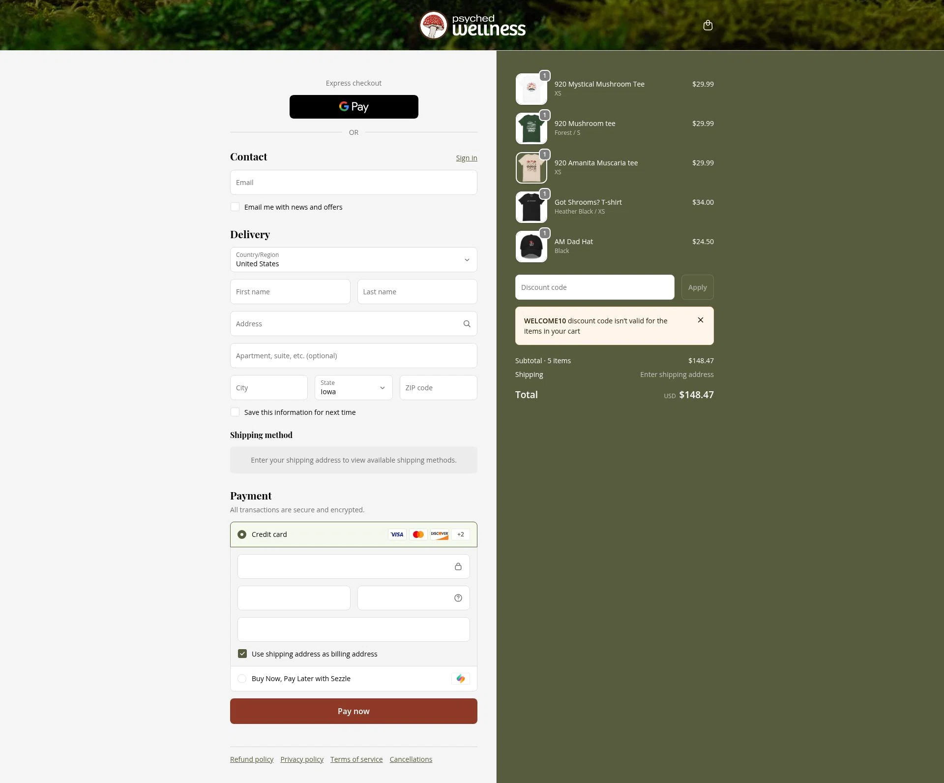 Psyched Wellness checkout page showing Psyched Wellness discount code box | Screenshot taken by SimplyCodes community member on Dec 17, 2025