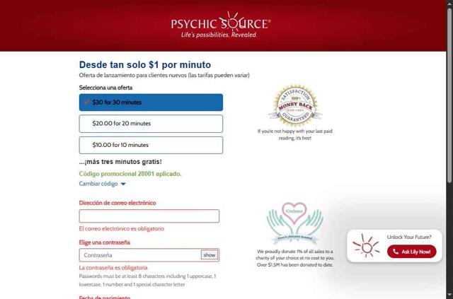 Psychic Source checkout page showing Psychic Source promo code box | Screenshot taken by SimplyCodes community member on Aug 23, 2025