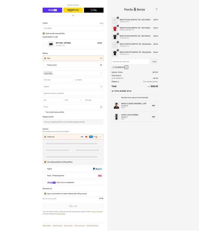 Psycho Bunny checkout page showing Psycho Bunny discount code box | Screenshot taken by SimplyCodes community member on Feb 9, 2025
