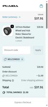 WELCOME69 coupon verification screenshot