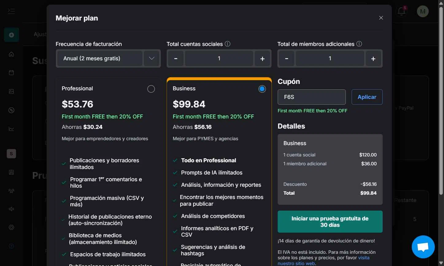 Publer checkout page showing Publer promo code box | Screenshot taken by SimplyCodes community member on Oct 19, 2025