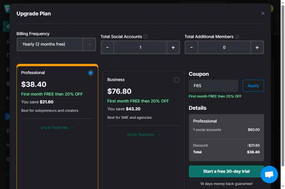 Publer checkout page showing Publer promo code box | Screenshot taken by SimplyCodes community member on Jun 9, 2025