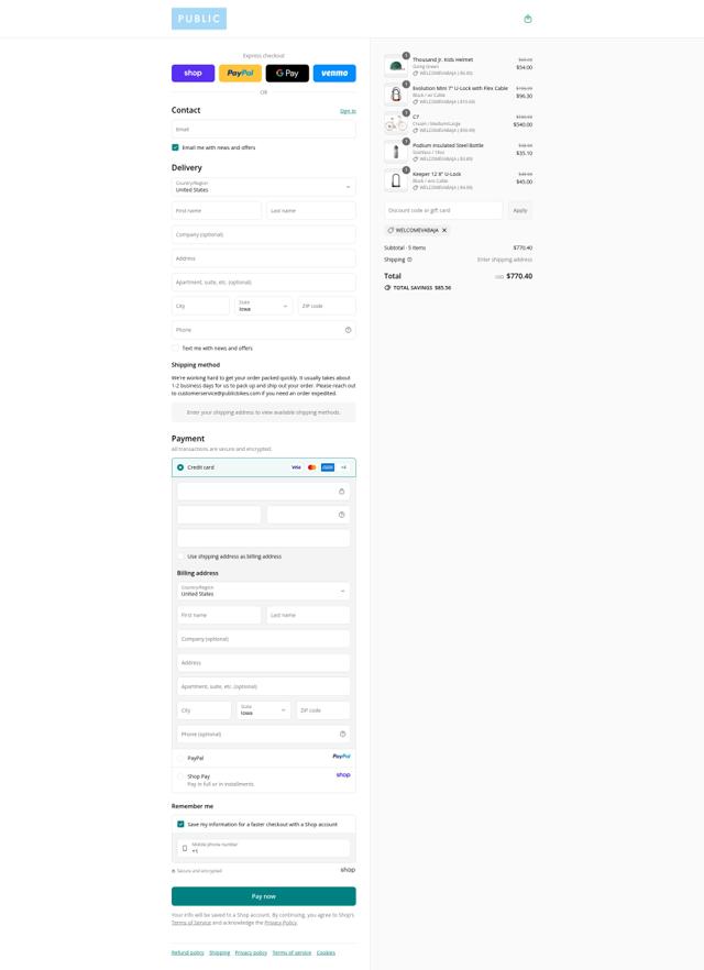 Public Bikes checkout page showing Public Bikes promo code box | Screenshot taken by SimplyCodes community member on Sep 15, 2025
