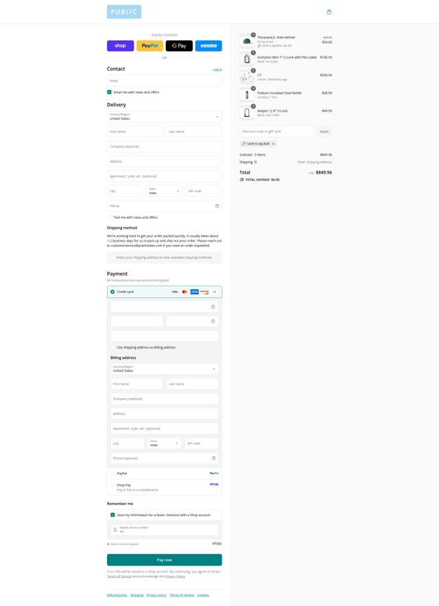 Public Bikes checkout page showing Public Bikes promo code box | Screenshot taken by SimplyCodes community member on Sep 7, 2025