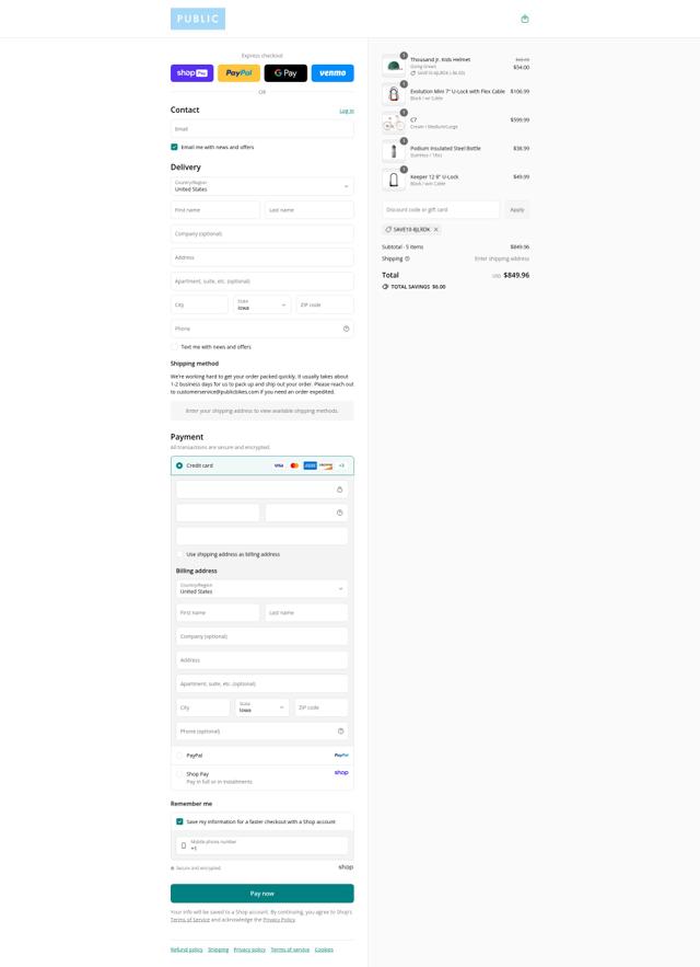 Public Bikes checkout page showing Public Bikes promo code box | Screenshot taken by SimplyCodes community member on Aug 21, 2025