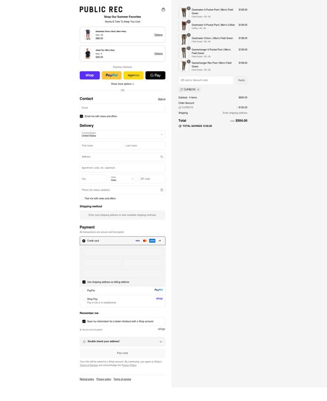 Public Rec checkout page showing Public Rec discount code box | Screenshot taken by SimplyCodes community member on Sep 13, 2025