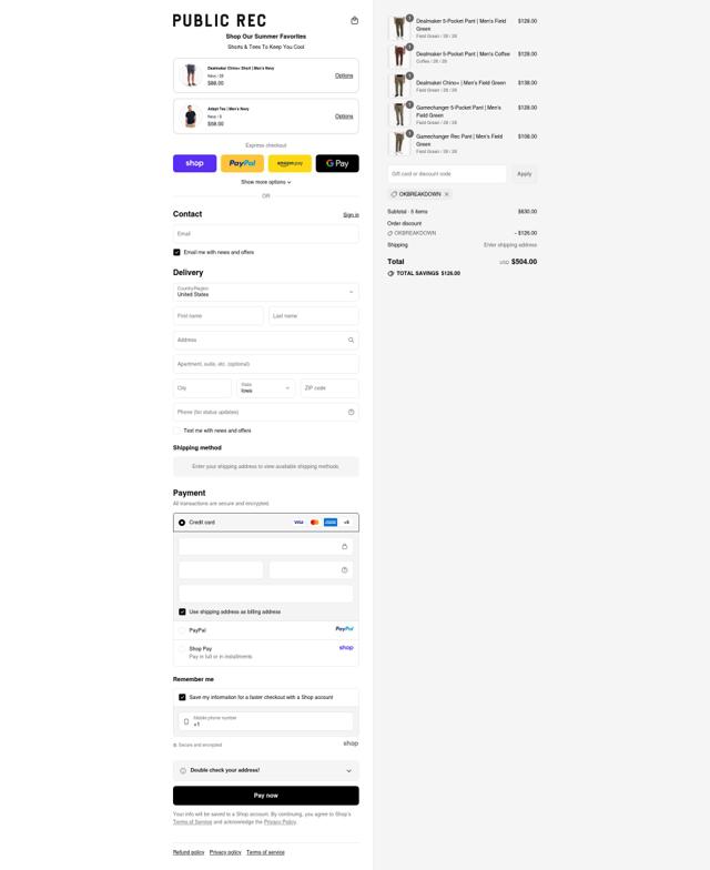 Public Rec checkout page showing Public Rec discount code box | Screenshot taken by SimplyCodes community member on Sep 13, 2025
