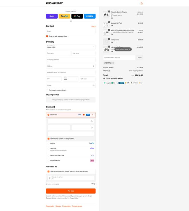 PUCKIPUPPY checkout page showing PUCKIPUPPY discount code box | Screenshot taken by SimplyCodes community member on Sep 15, 2025
