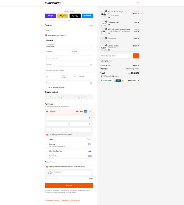 PUCKIPUPPY checkout page showing PUCKIPUPPY discount code box | Screenshot taken by SimplyCodes community member on Sep 15, 2025
