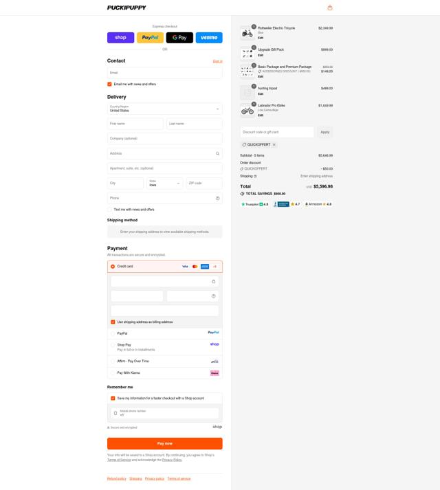PUCKIPUPPY checkout page showing PUCKIPUPPY discount code box | Screenshot taken by SimplyCodes community member on Sep 15, 2025