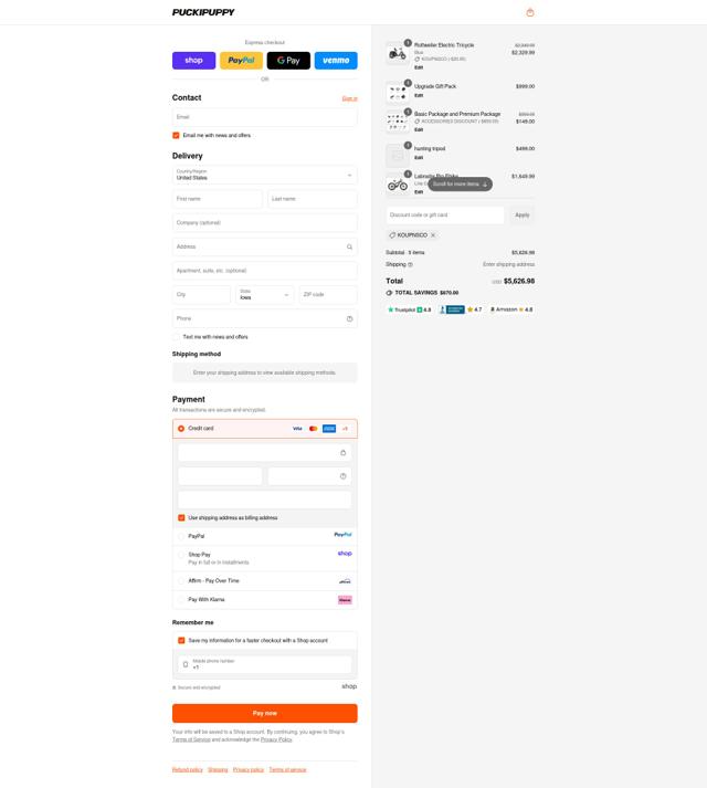 PUCKIPUPPY checkout page showing PUCKIPUPPY discount code box | Screenshot taken by SimplyCodes community member on Sep 15, 2025