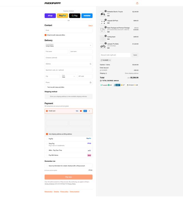 PUCKIPUPPY checkout page showing PUCKIPUPPY discount code box | Screenshot taken by SimplyCodes community member on Sep 15, 2025