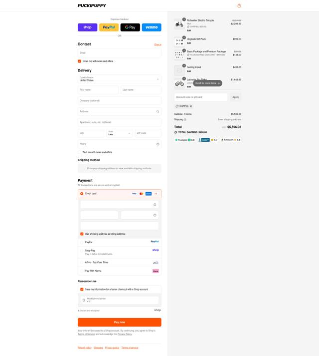 PUCKIPUPPY checkout page showing PUCKIPUPPY discount code box | Screenshot taken by SimplyCodes community member on Sep 15, 2025
