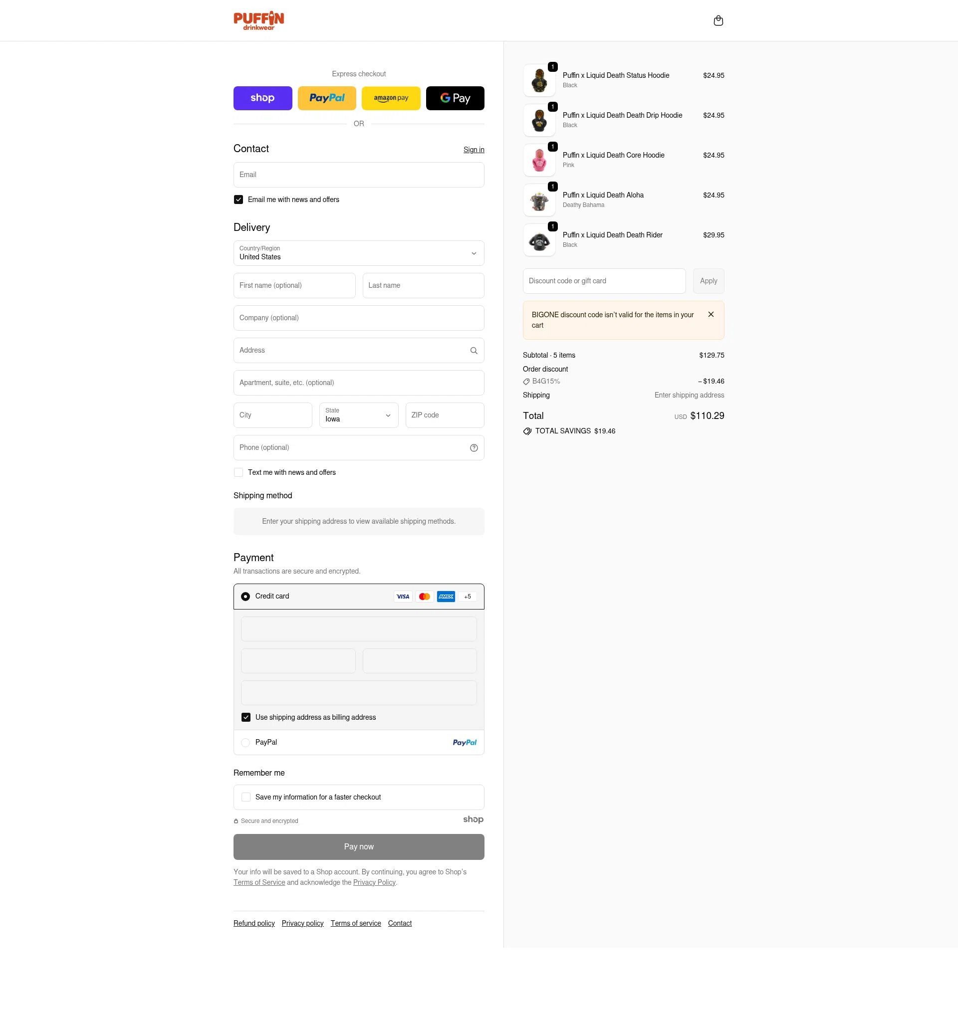 Puffin checkout page showing Puffin promo code box | Screenshot taken by SimplyCodes community member on Jan 2, 2026