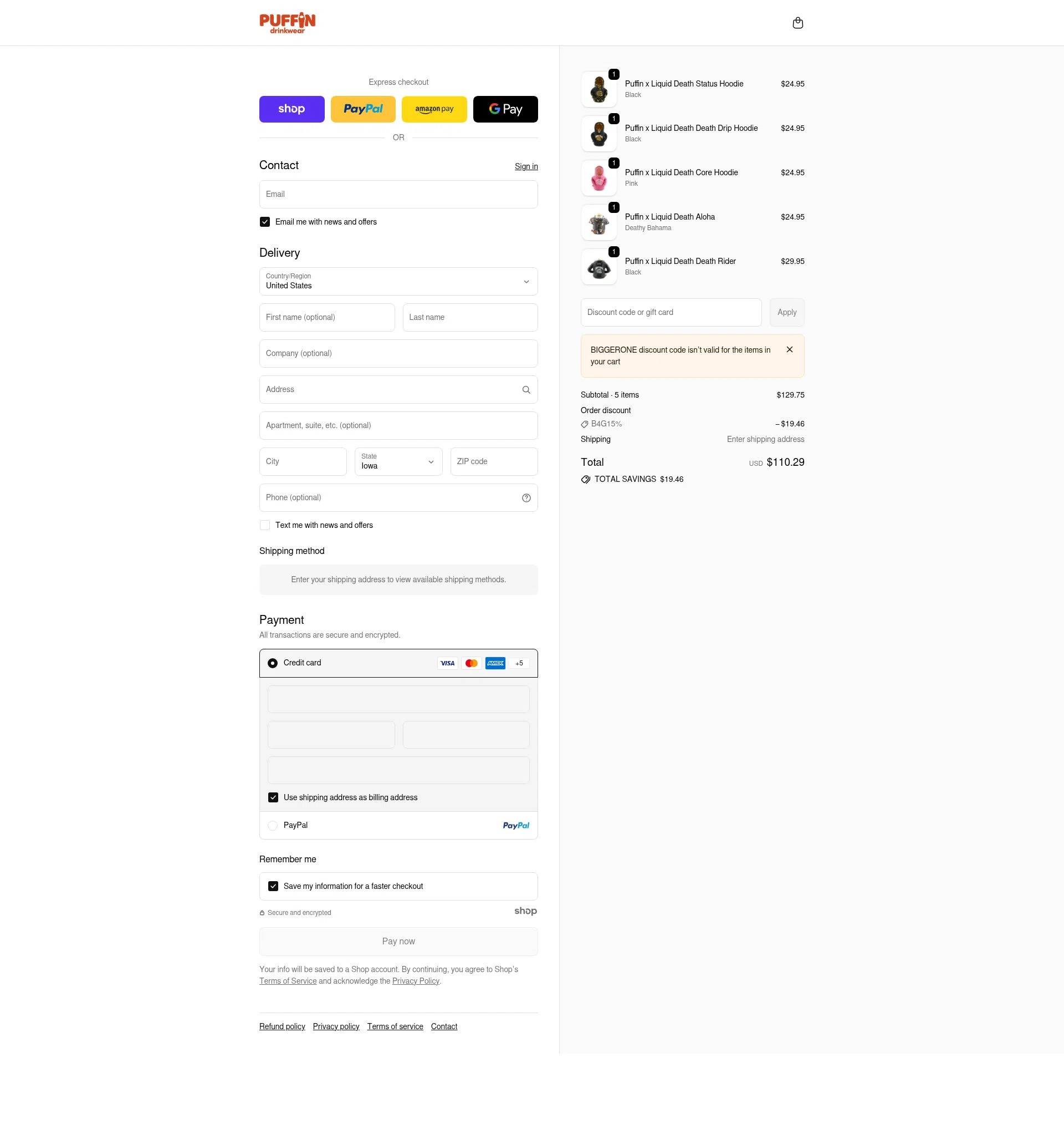 Puffin checkout page showing Puffin promo code box | Screenshot taken by SimplyCodes community member on Jan 2, 2026
