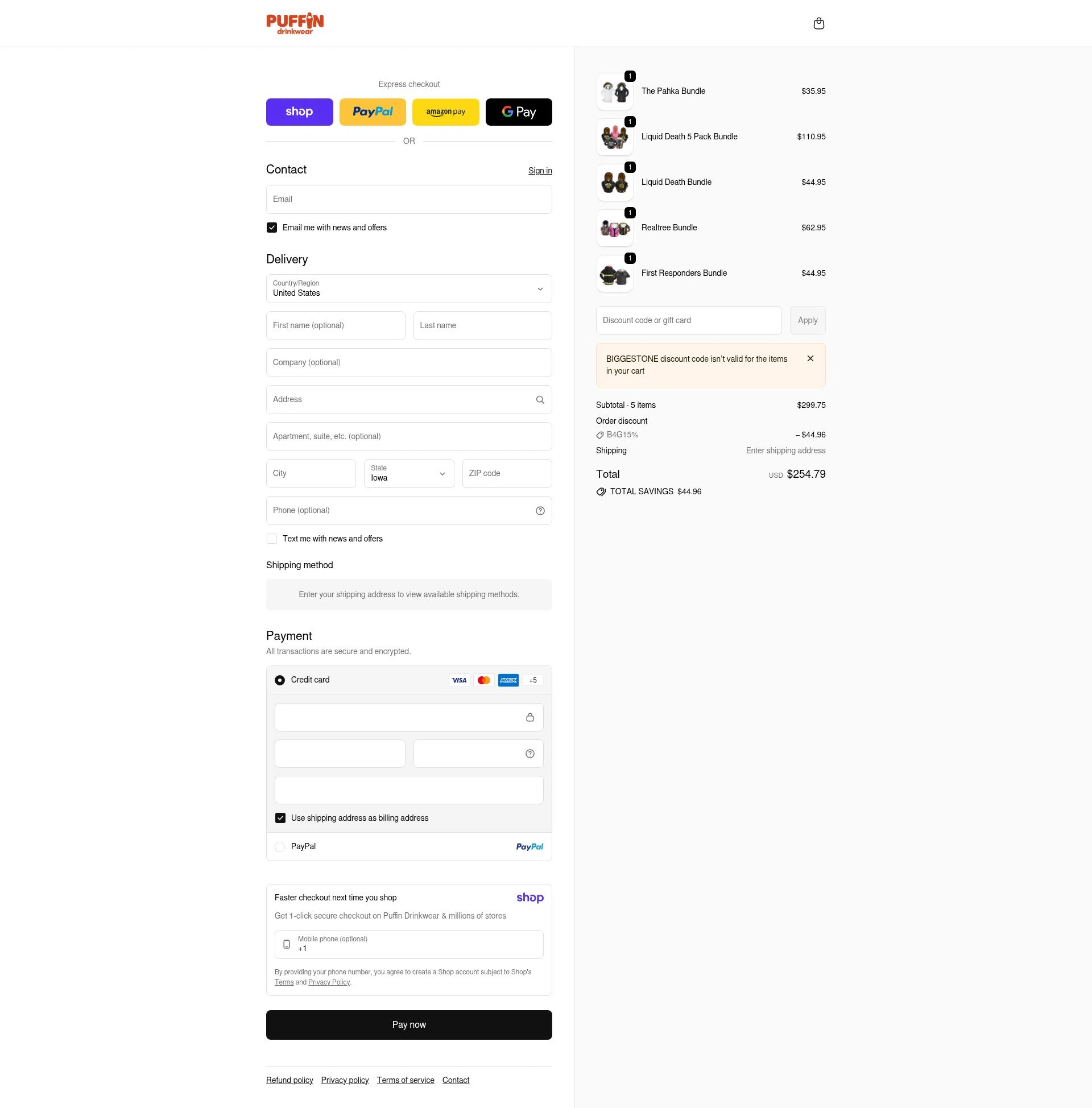 Puffin checkout page showing Puffin promo code box | Screenshot taken by SimplyCodes community member on Jan 8, 2026