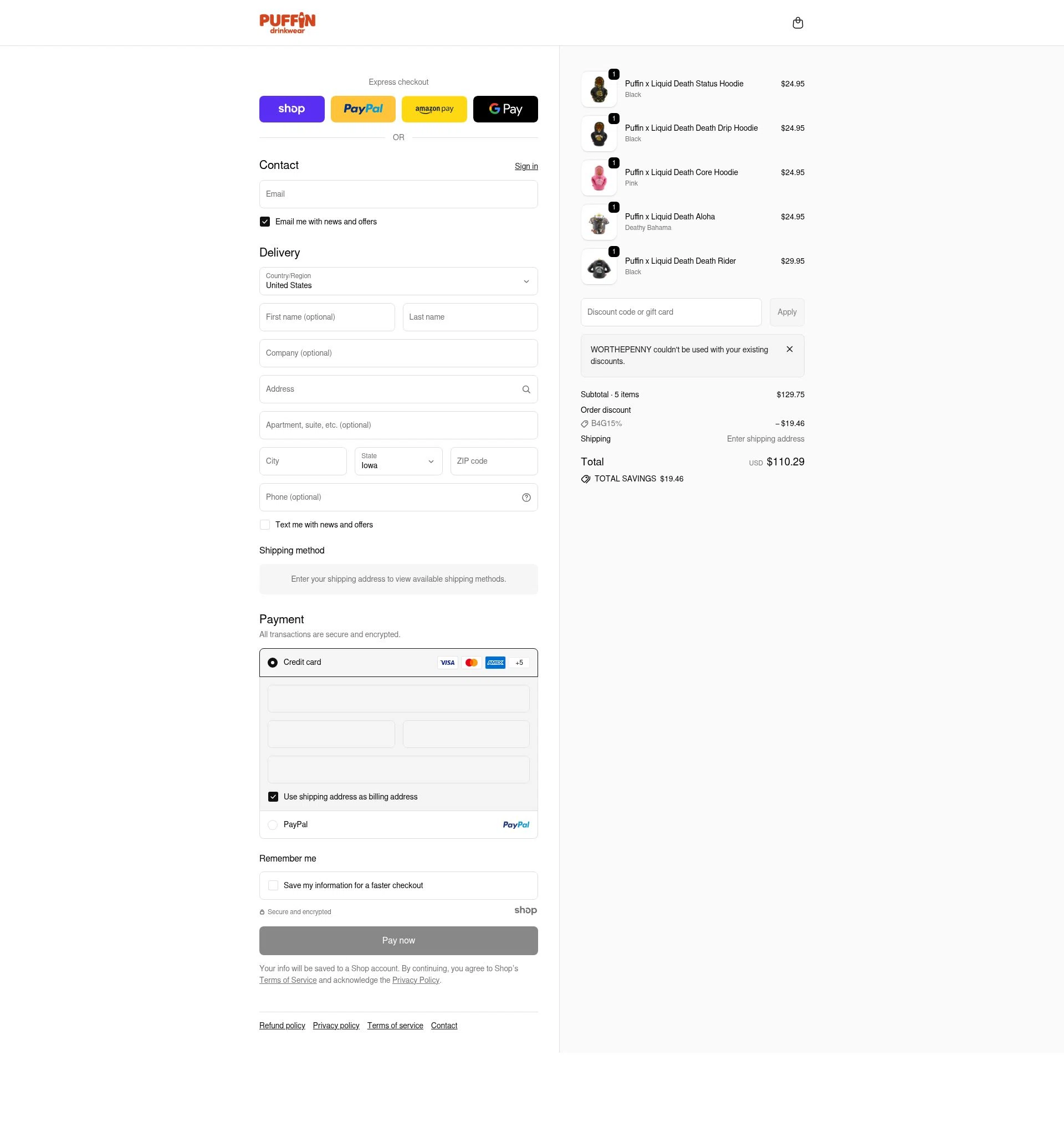 Puffin checkout page showing Puffin promo code box | Screenshot taken by SimplyCodes community member on Jan 2, 2026