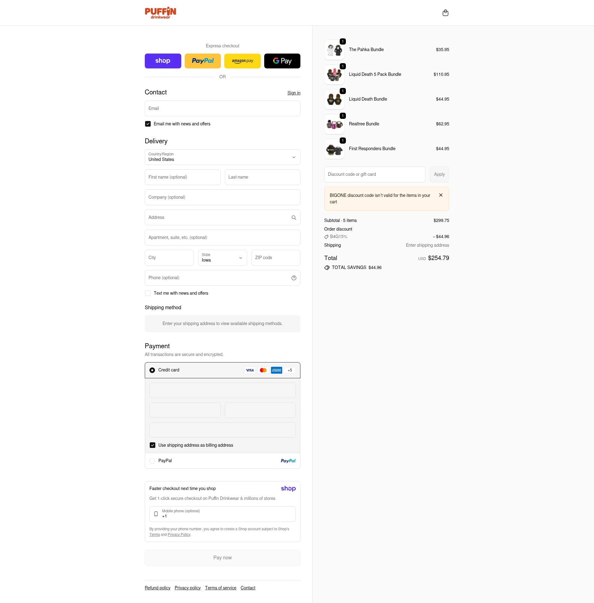 Puffin checkout page showing Puffin promo code box | Screenshot taken by SimplyCodes community member on Jan 8, 2026