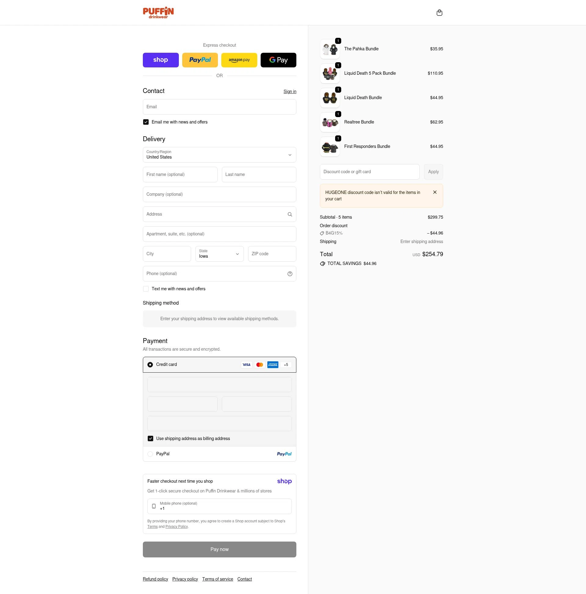 Puffin checkout page showing Puffin promo code box | Screenshot taken by SimplyCodes community member on Jan 8, 2026