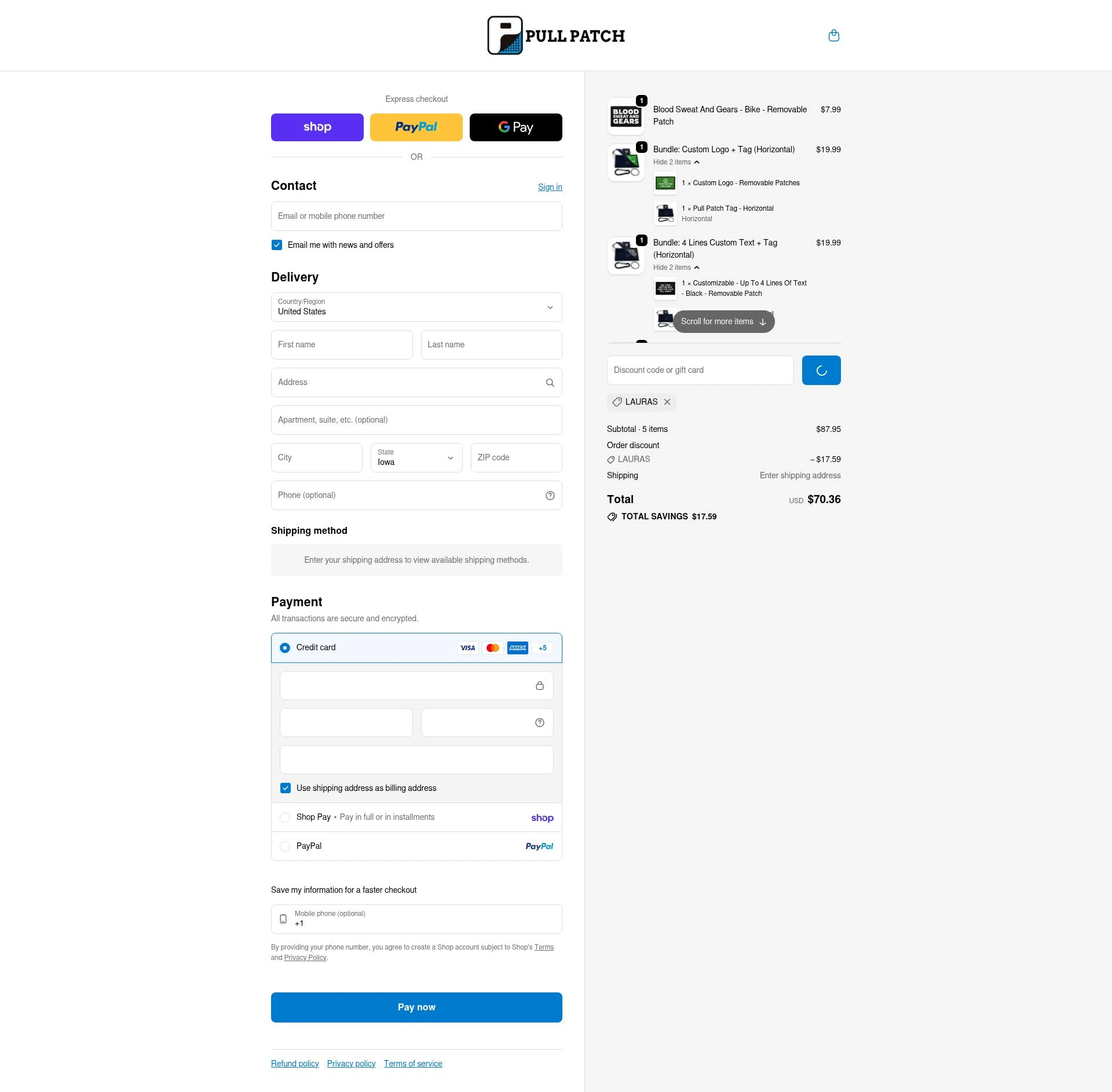 Pull Patch checkout page showing Pull Patch discount code box | Screenshot taken by SimplyCodes community member on Feb 13, 2026