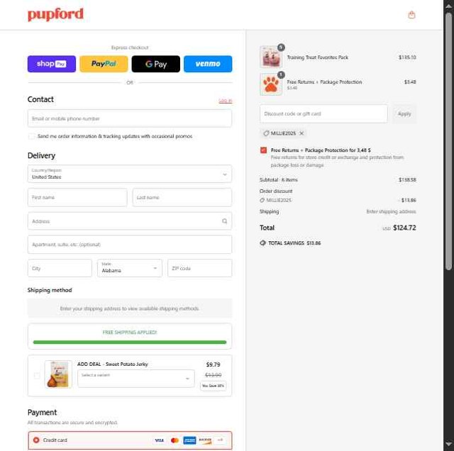 Pupford checkout page showing Pupford coupon code box | Screenshot taken by SimplyCodes community member on Jun 9, 2025
