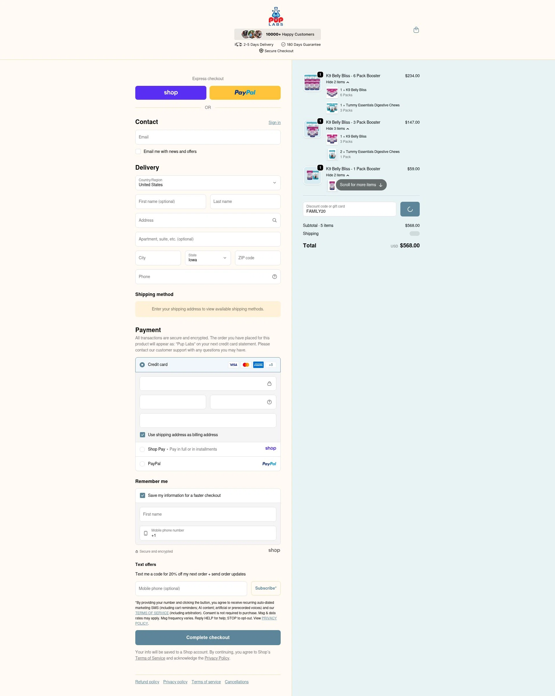 Pup Labs checkout page showing Pup Labs promo code box | Screenshot taken by SimplyCodes community member on Jan 7, 2026