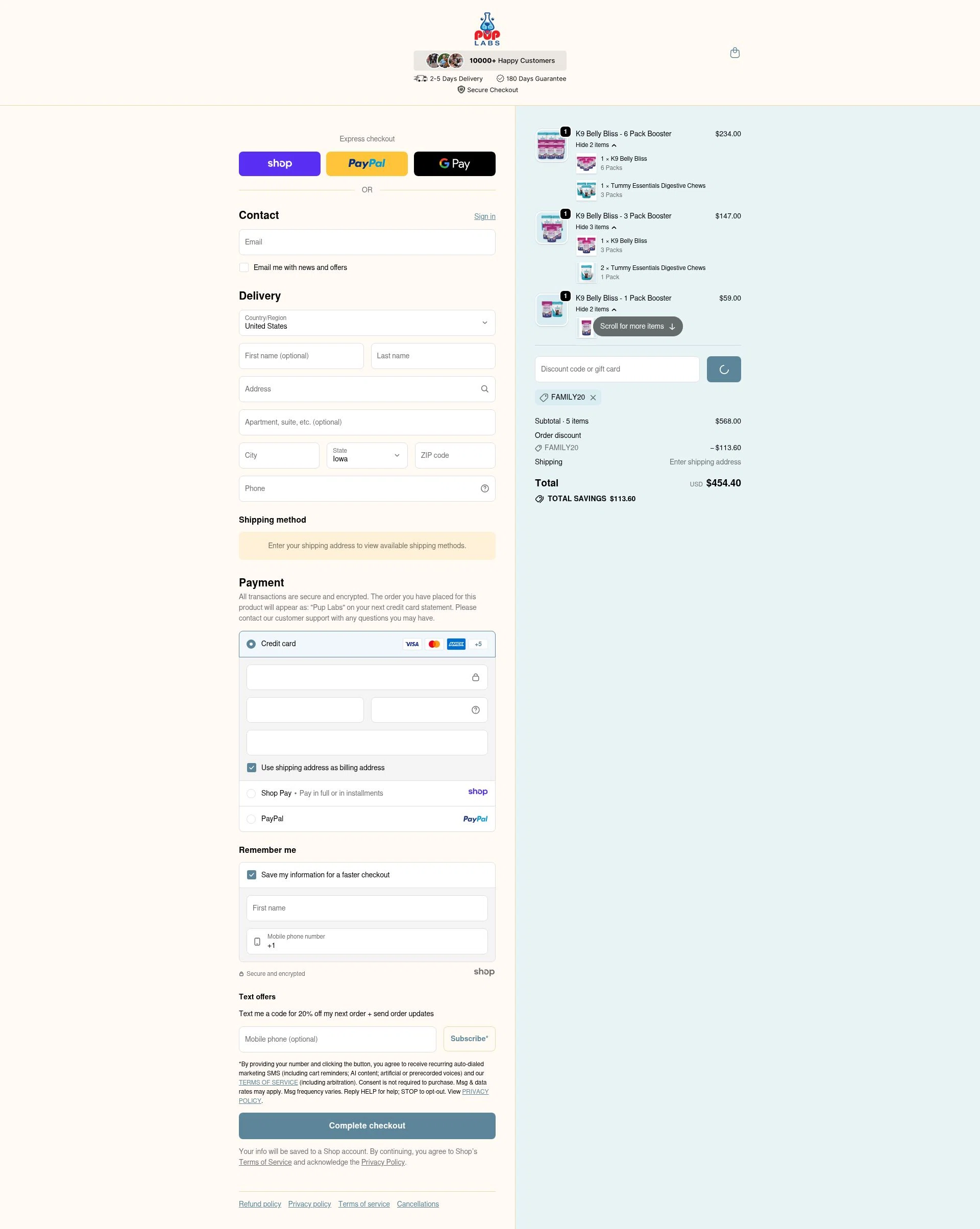 Pup Labs checkout page showing Pup Labs promo code box | Screenshot taken by SimplyCodes community member on Jan 2, 2026