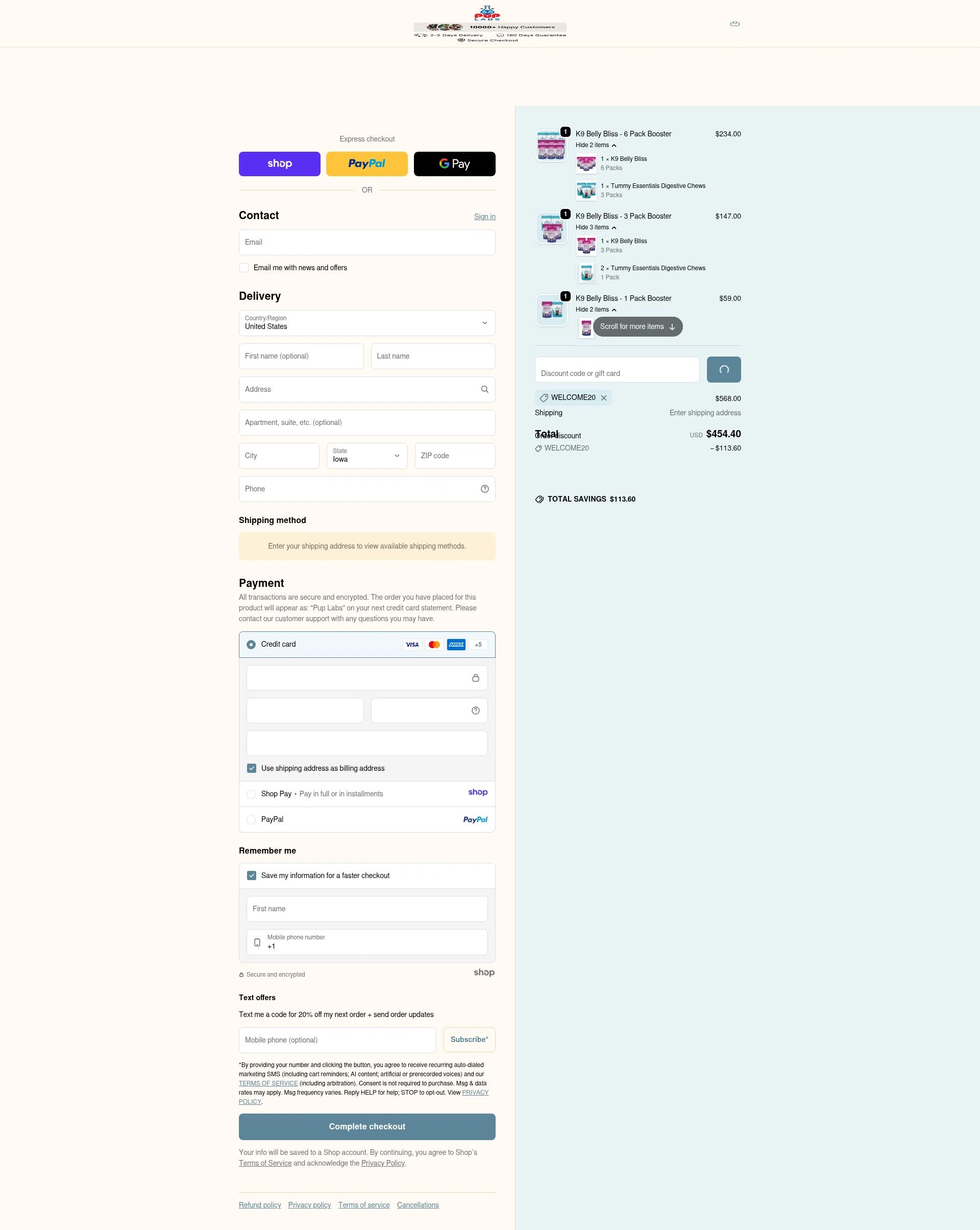Pup Labs checkout page showing Pup Labs promo code box | Screenshot taken by SimplyCodes community member on Jan 2, 2026