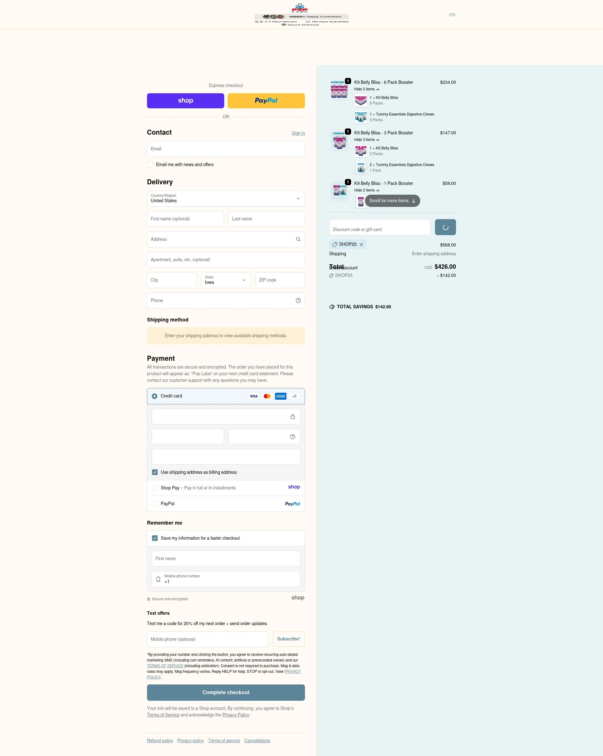 Pup Labs checkout page showing Pup Labs promo code box | Screenshot taken by SimplyCodes community member on Jan 7, 2026