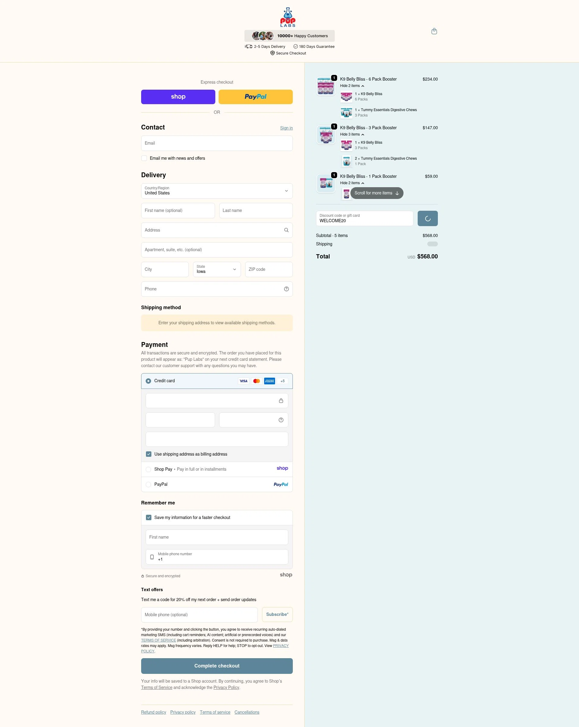 Pup Labs checkout page showing Pup Labs promo code box | Screenshot taken by SimplyCodes community member on Jan 7, 2026