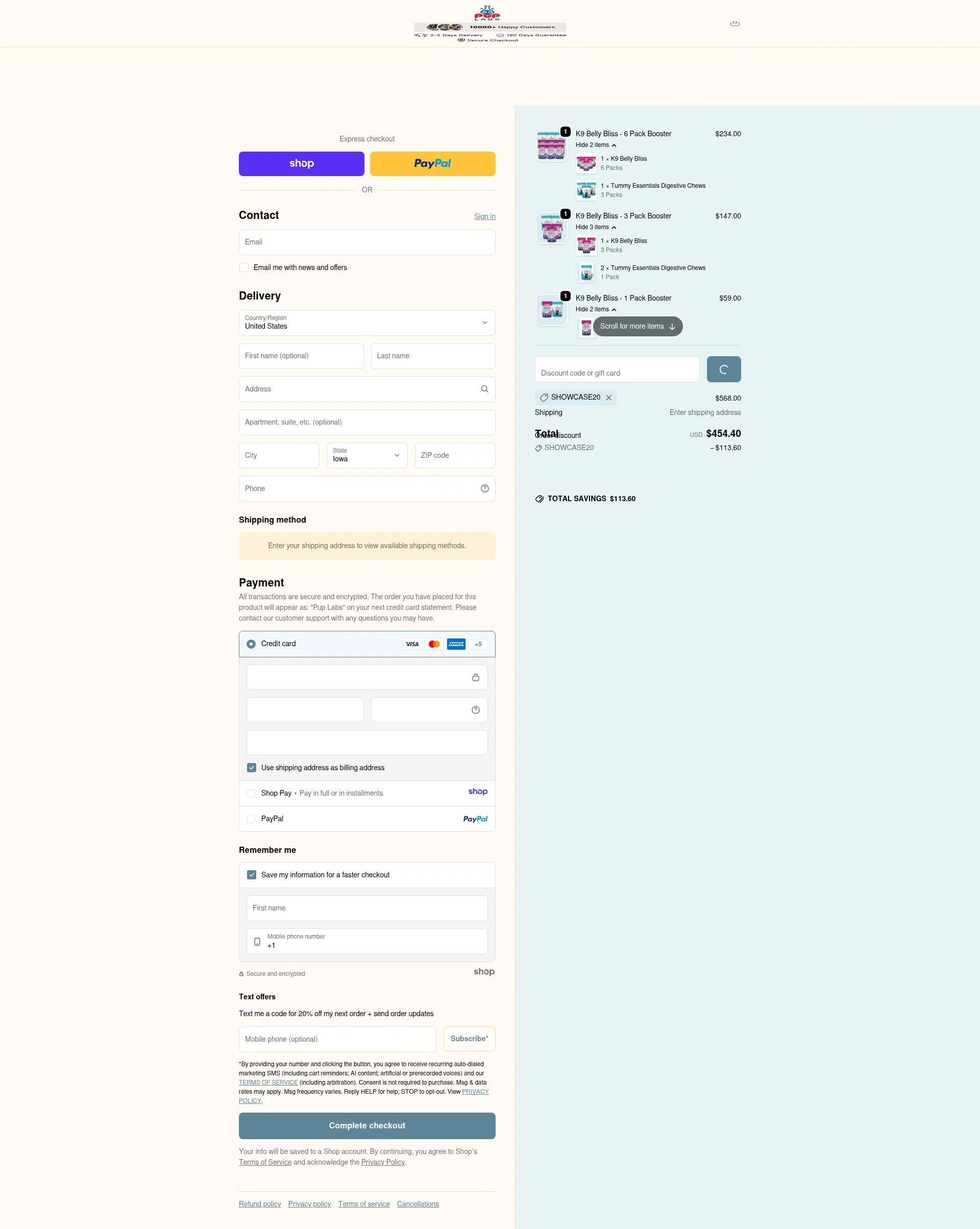Pup Labs checkout page showing Pup Labs promo code box | Screenshot taken by SimplyCodes community member on Jan 7, 2026