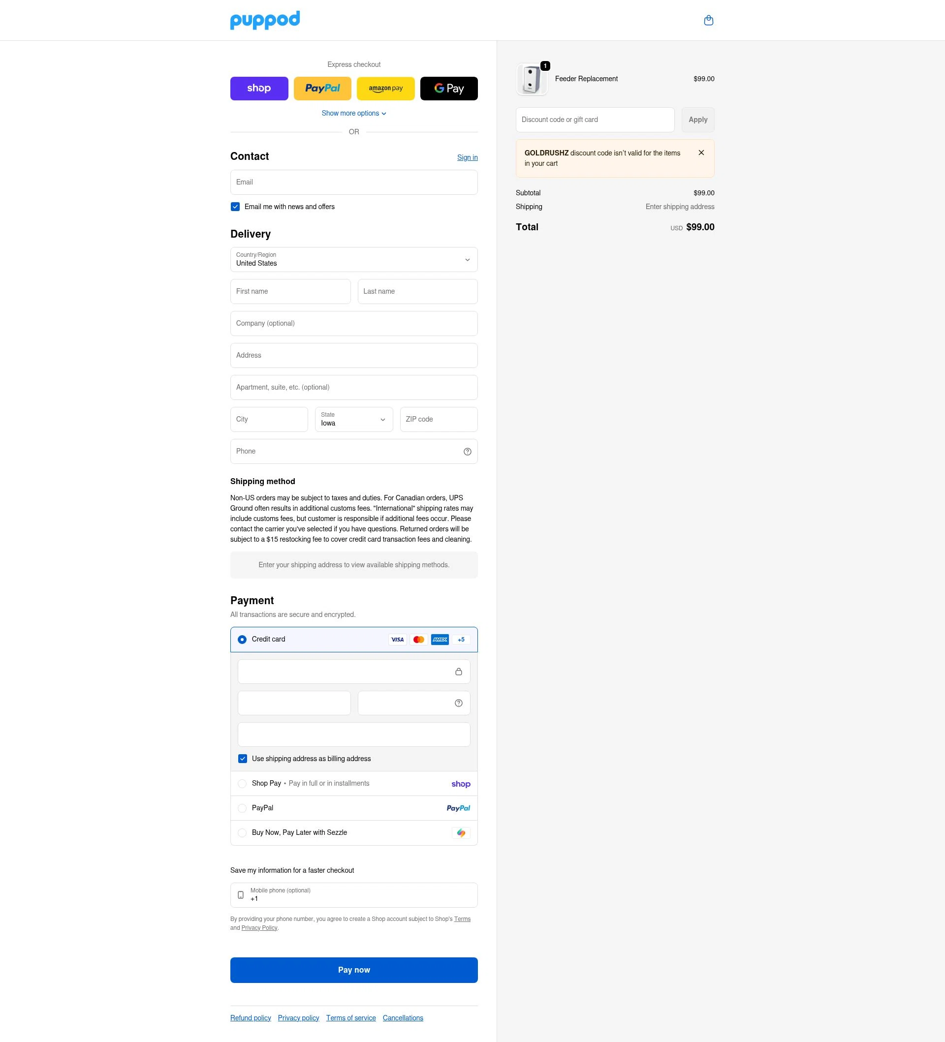 PupPod checkout page showing PupPod discount code box | Screenshot taken by SimplyCodes community member on Feb 25, 2026