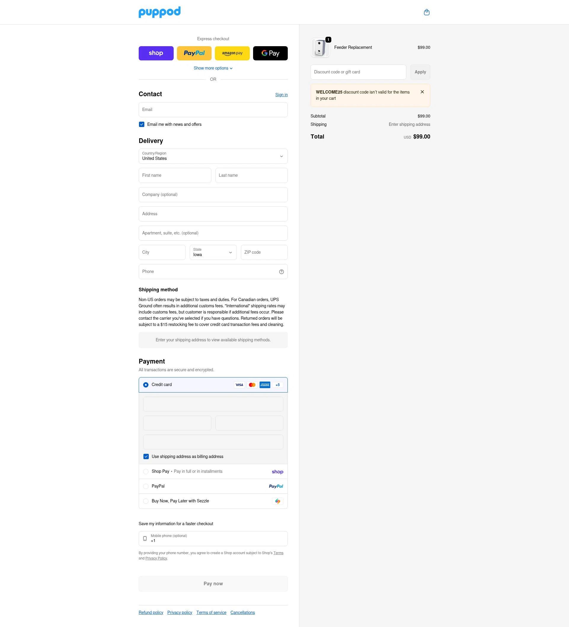 PupPod checkout page showing PupPod discount code box | Screenshot taken by SimplyCodes community member on Feb 24, 2026