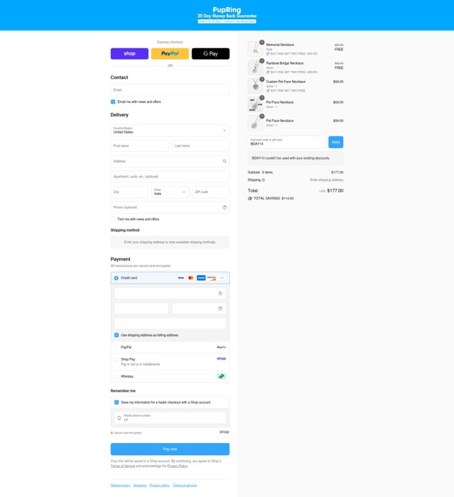 Pup Ring checkout page showing Pup Ring promo code box | Screenshot taken by SimplyCodes community member on Aug 31, 2025