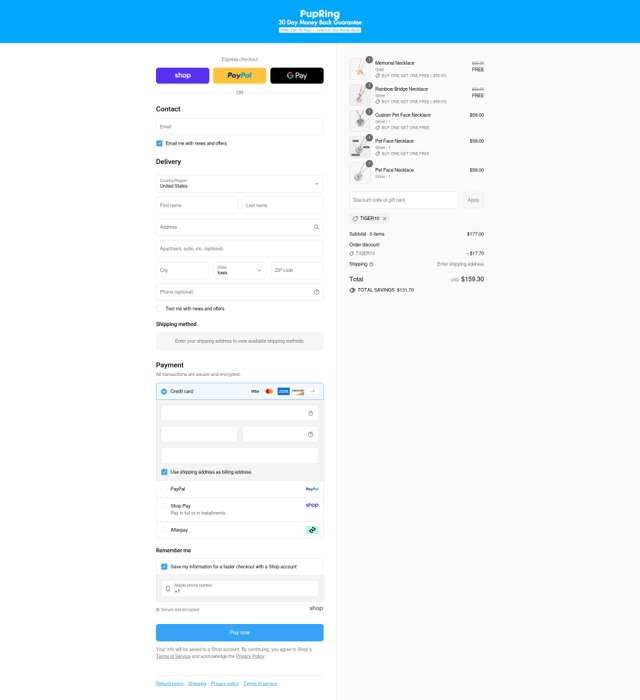 Pup Ring checkout page showing Pup Ring promo code box | Screenshot taken by SimplyCodes community member on Sep 4, 2025