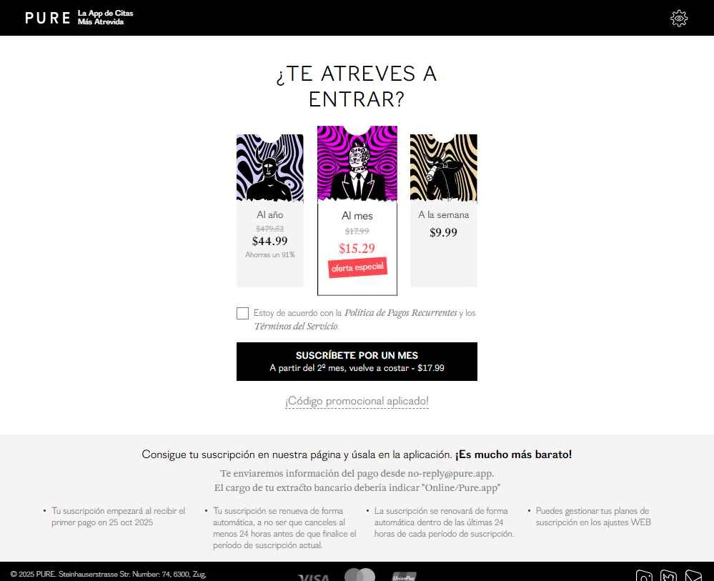 Pure App checkout page showing Pure App promo code box | Screenshot taken by SimplyCodes community member on Oct 25, 2025