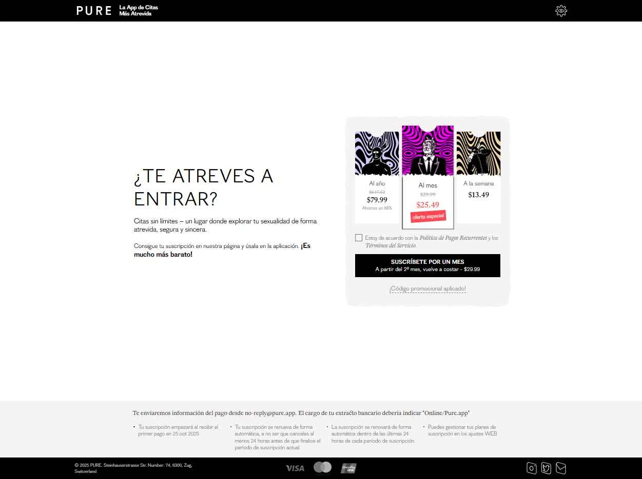 Pure App checkout page showing Pure App promo code box | Screenshot taken by SimplyCodes community member on Oct 25, 2025