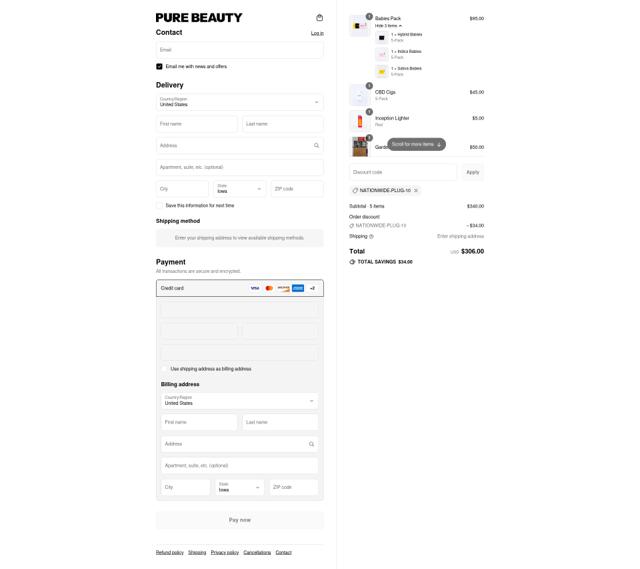 Pure Beauty checkout page showing Pure Beauty promo code box | Screenshot taken by SimplyCodes community member on Sep 7, 2025
