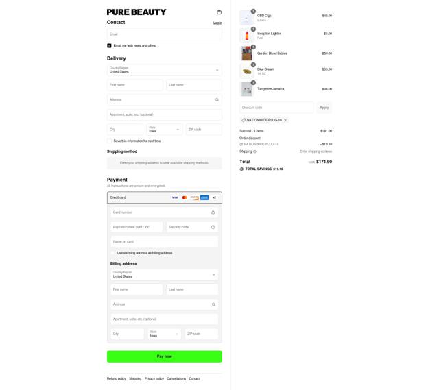 Pure Beauty checkout page showing Pure Beauty promo code box | Screenshot taken by SimplyCodes community member on Aug 8, 2025