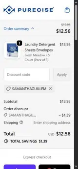 SAMANTHAGUILLEM coupon verification screenshot