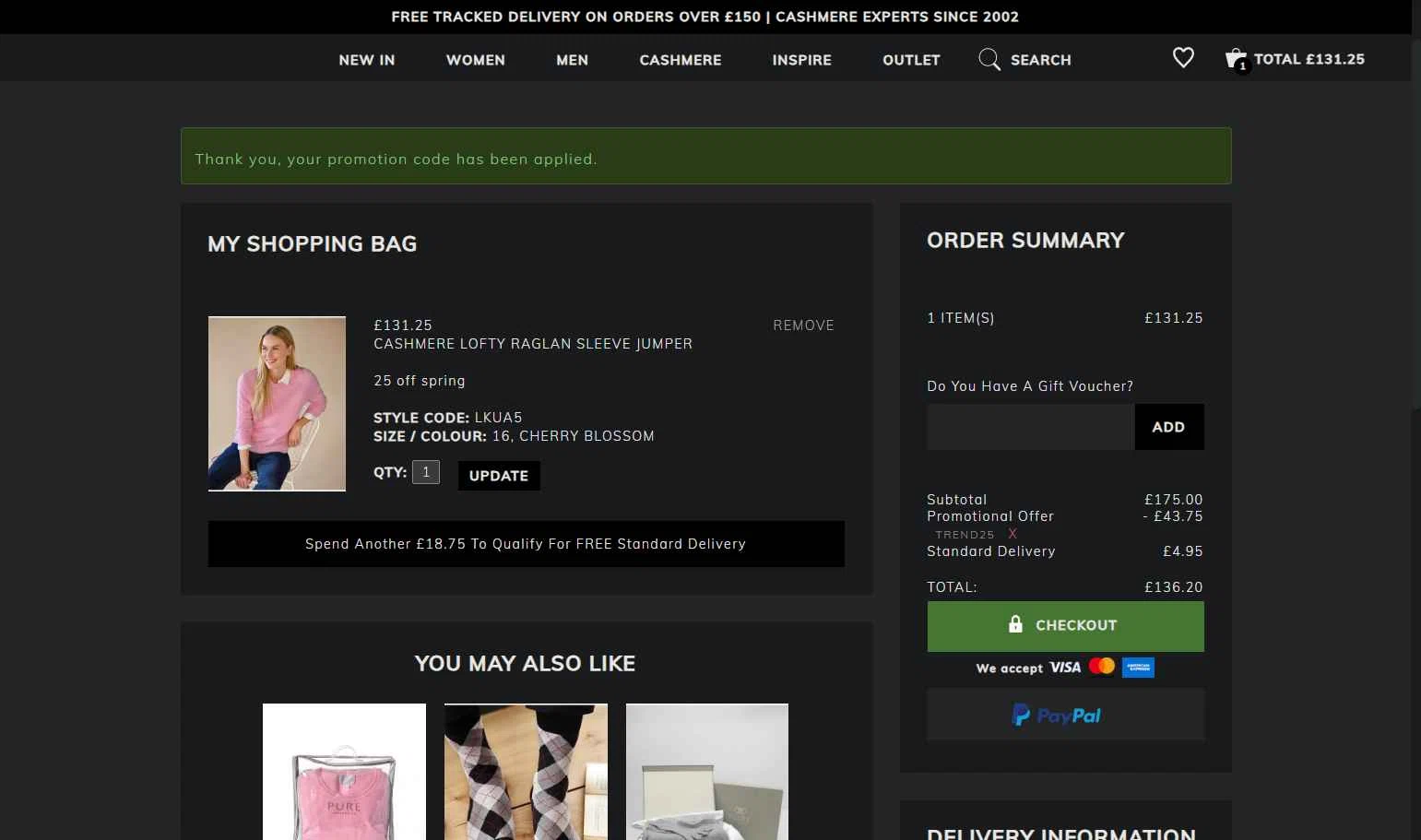 Pure Collection checkout page showing Pure Collection discount code box | Screenshot taken by SimplyCodes community member on Feb 20, 2026