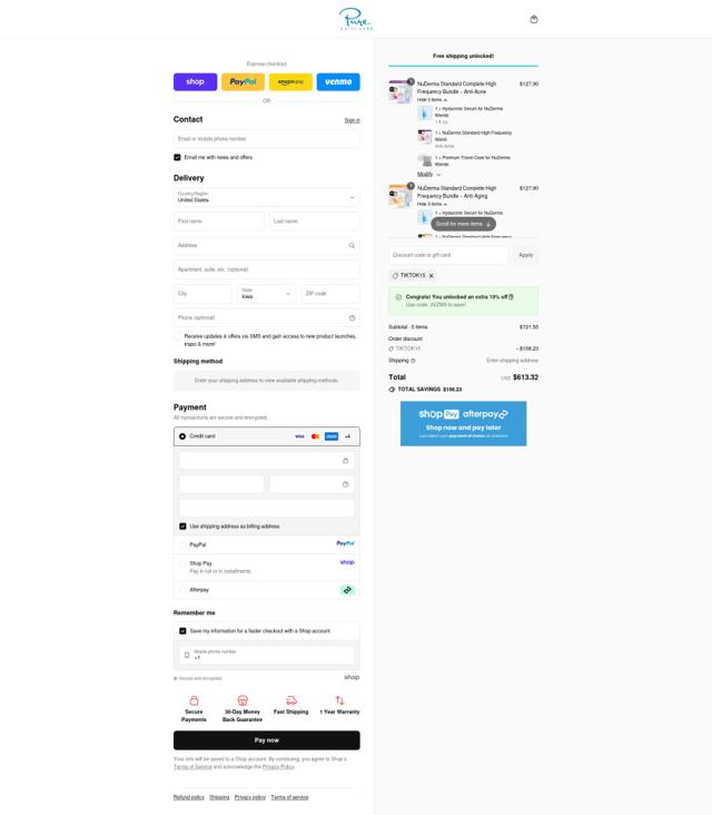 Pure Daily Care checkout page showing Pure Daily Care promo code box | Screenshot taken by SimplyCodes community member on Sep 13, 2025