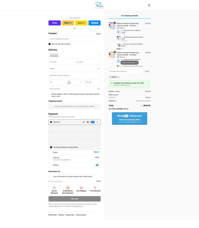 Pure Daily Care checkout page showing Pure Daily Care promo code box | Screenshot taken by SimplyCodes community member on Sep 13, 2025