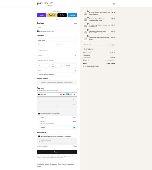 Puredown checkout page showing Puredown promo code box | Screenshot taken by SimplyCodes community member on Sep 2, 2025