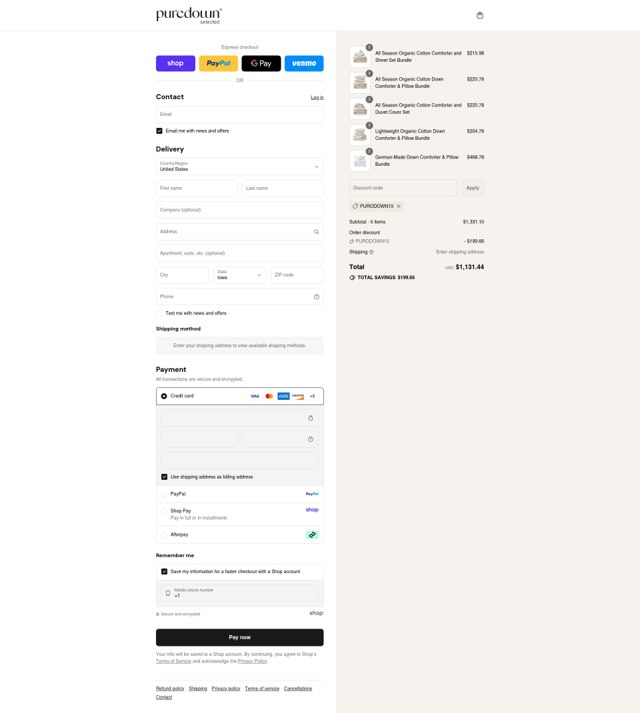 Puredown checkout page showing Puredown promo code box | Screenshot taken by SimplyCodes community member on Sep 2, 2025