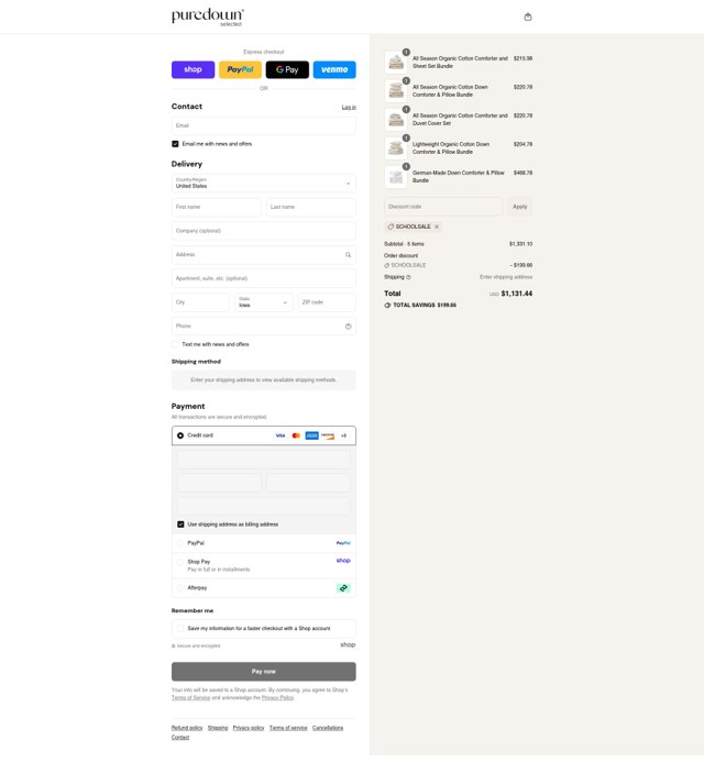 Puredown checkout page showing Puredown promo code box | Screenshot taken by SimplyCodes community member on Sep 2, 2025