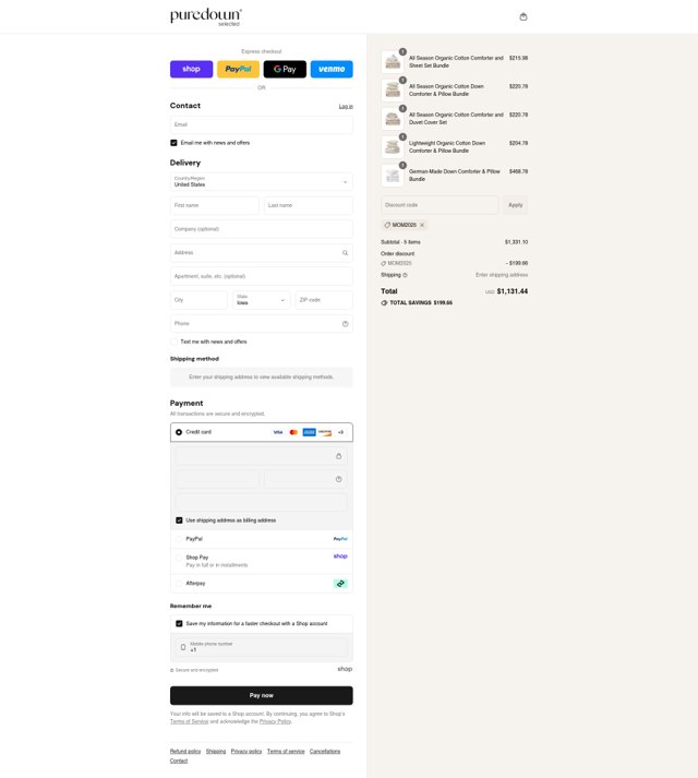 Puredown checkout page showing Puredown promo code box | Screenshot taken by SimplyCodes community member on Sep 2, 2025