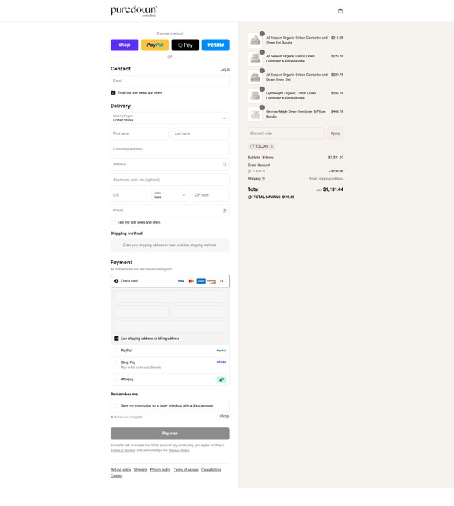 Puredown checkout page showing Puredown promo code box | Screenshot taken by SimplyCodes community member on Sep 2, 2025