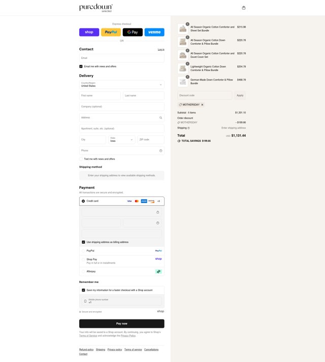 Puredown checkout page showing Puredown promo code box | Screenshot taken by SimplyCodes community member on Sep 2, 2025