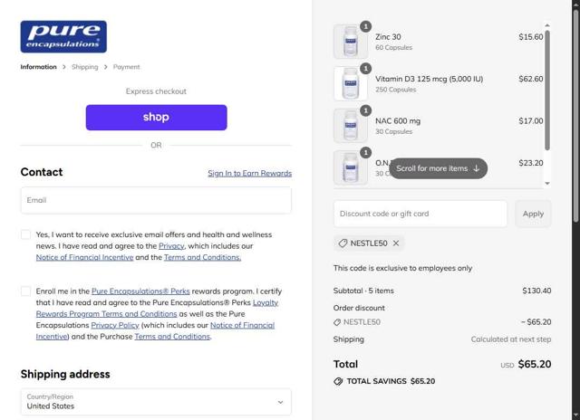 Pure Encapsulations checkout page showing Pure Encapsulations promo code box | Screenshot taken by SimplyCodes community member on Sep 3, 2025